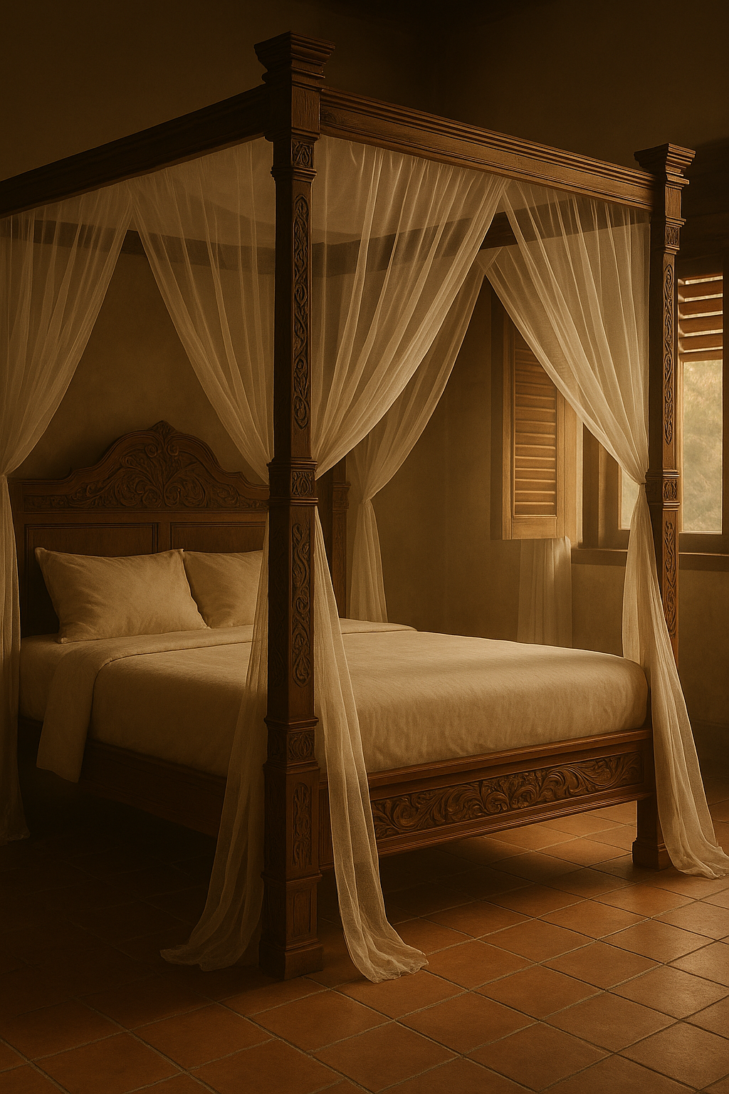 Tempat Tidur Kanopi Ukir Mewah